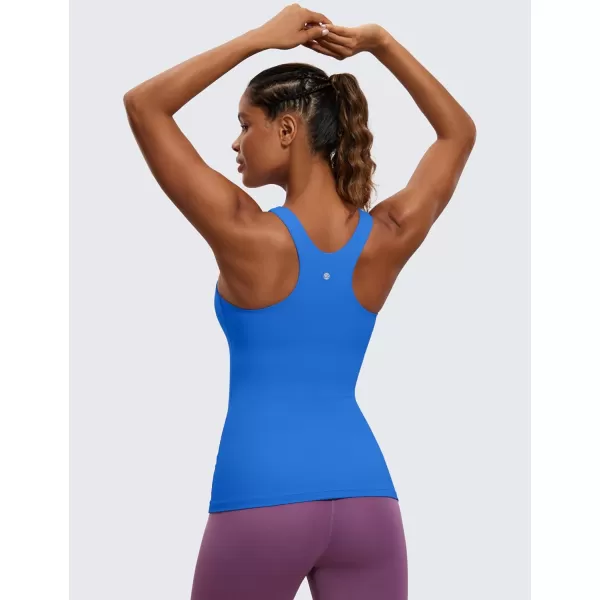 CRZ YOGA Butterluxe Womens Racerback High Neck Tank Top  with Built in Bra Workout Padded Yoga Athletic CamisoleSparkle Blue