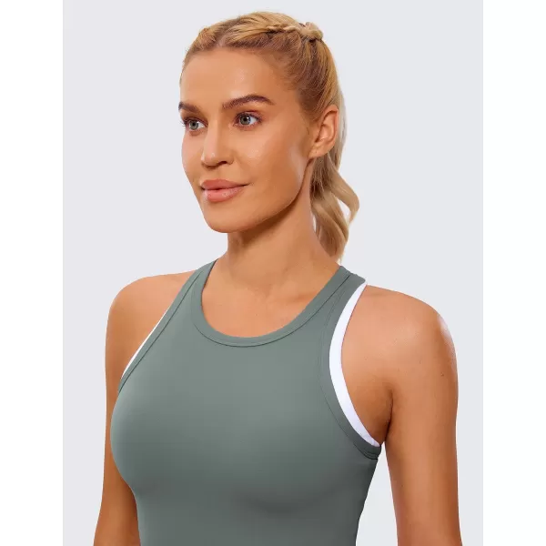 CRZ YOGA Butterluxe Womens Racerback Tank Top High Neck Workout Tops Athletic Sleeveless Top Camisole Gym TanksGrey Sage