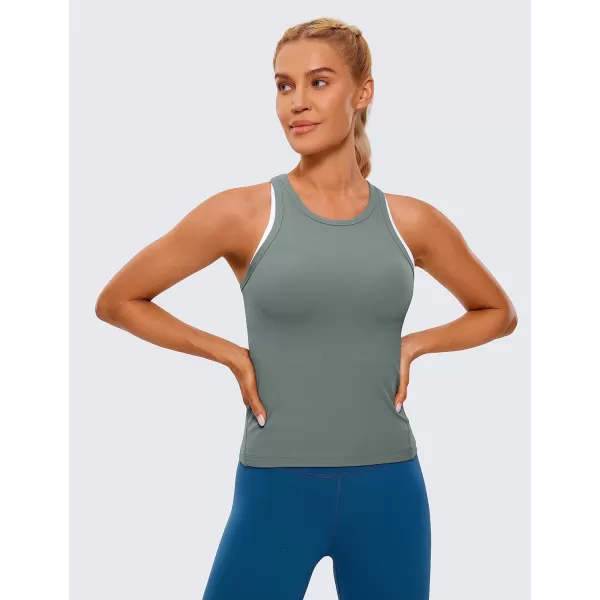 CRZ YOGA Butterluxe Womens Racerback Tank Top High Neck Workout Tops Athletic Sleeveless Top Camisole Gym TanksGrey Sage