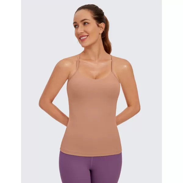 CRZ YOGA Butterluxe Womens Racerback Tank Top with Built in Bra  Spaghetti Thin Strap Padded Workout Slim Yoga CamisoleMocha Mousse