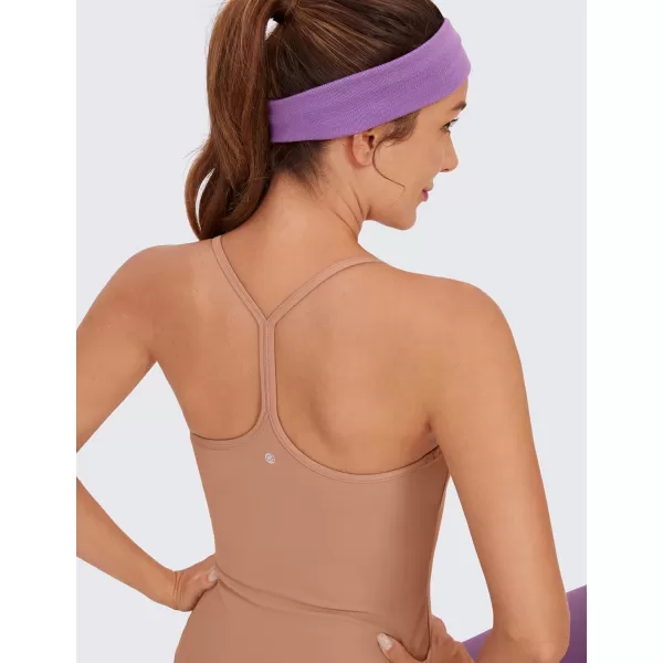 CRZ YOGA Butterluxe Womens Racerback Tank Top with Built in Bra  Spaghetti Thin Strap Padded Workout Slim Yoga CamisoleMocha Mousse