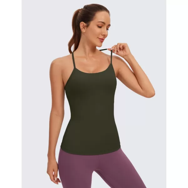 CRZ YOGA Butterluxe Womens Racerback Tank Top with Built in Bra  Spaghetti Thin Strap Padded Workout Slim Yoga CamisoleOlive Green