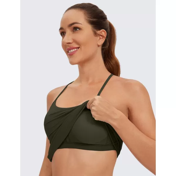 CRZ YOGA Butterluxe Womens Racerback Tank Top with Built in Bra  Spaghetti Thin Strap Padded Workout Slim Yoga CamisoleOlive Green