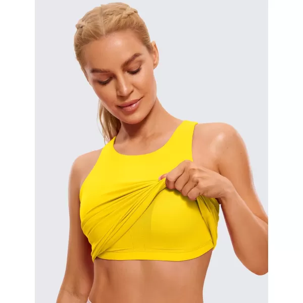 CRZ YOGA Butterluxe Womens Racerback Workout Tank Top with Built in Shelf Bra  Padded High Neck Yoga Athletic CamisoleHigh Visibility Yellow