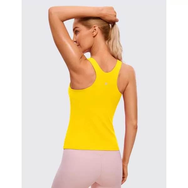 CRZ YOGA Butterluxe Womens Racerback Workout Tank Top with Built in Shelf Bra  Padded High Neck Yoga Athletic CamisoleHigh Visibility Yellow