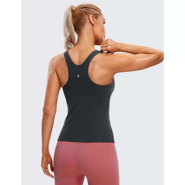 CRZ YOGA Butterluxe Womens Racerback Workout Tank Top with Built in Shelf Bra  Padded High Neck Yoga Athletic CamisoleMelanite