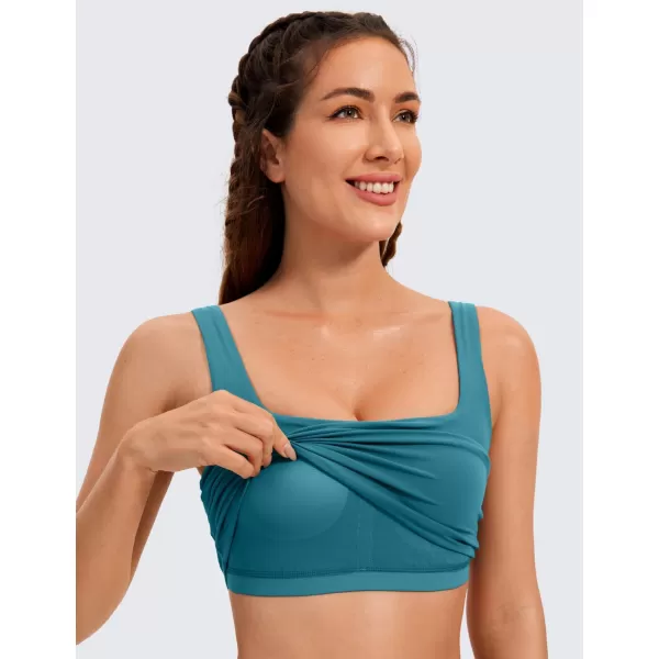 CRZ YOGA Butterluxe Womens Square Neck Longline Sports Bra  Workout Crop Tank Tops Padded with Built in Shelf Yoga BraBorealis Green