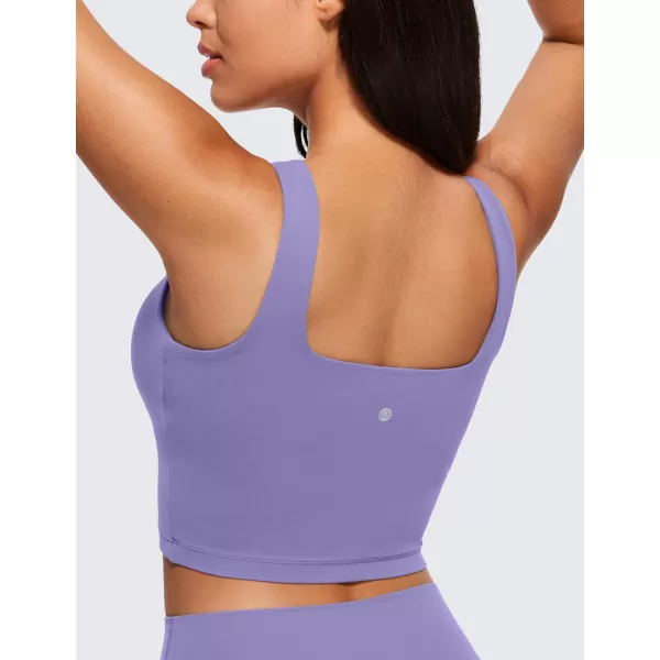 CRZ YOGA Butterluxe Womens Square Neck Longline Sports Bra  Workout Crop Tank Tops Padded with Built in Shelf Yoga BraDark Lavender Purple