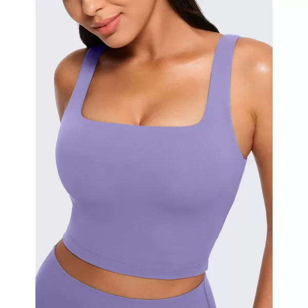 CRZ YOGA Butterluxe Womens Square Neck Longline Sports Bra  Workout Crop Tank Tops Padded with Built in Shelf Yoga BraDark Lavender Purple