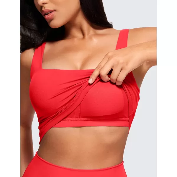 CRZ YOGA Butterluxe Womens Square Neck Longline Sports Bra  Workout Crop Tank Tops Padded with Built in Shelf Yoga BraDeep Red