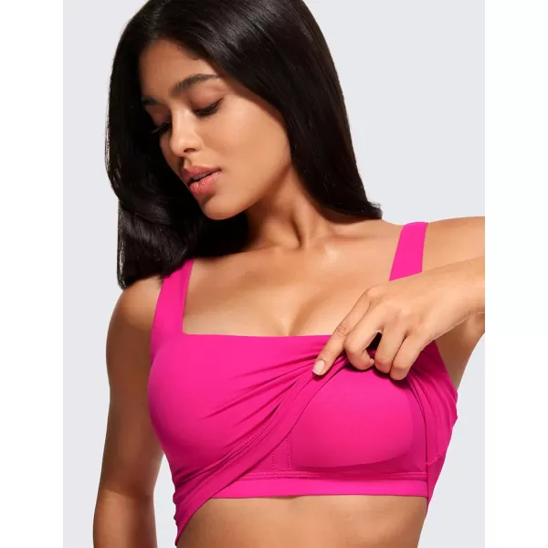 CRZ YOGA Butterluxe Womens Square Neck Longline Sports Bra  Workout Crop Tank Tops Padded with Built in Shelf Yoga BraGranita Pink