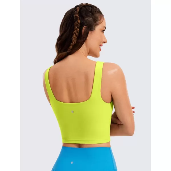 CRZ YOGA Butterluxe Womens Square Neck Longline Sports Bra  Workout Crop Tank Tops Padded with Built in Shelf Yoga BraNeon Yellow