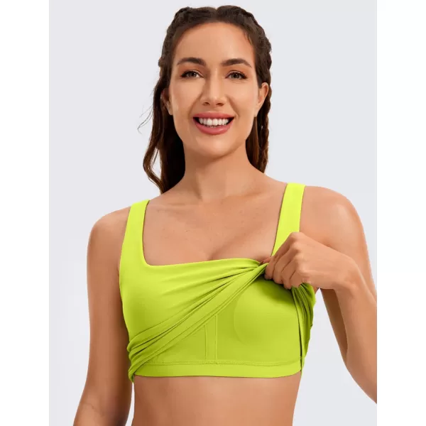 CRZ YOGA Butterluxe Womens Square Neck Longline Sports Bra  Workout Crop Tank Tops Padded with Built in Shelf Yoga BraNeon Yellow