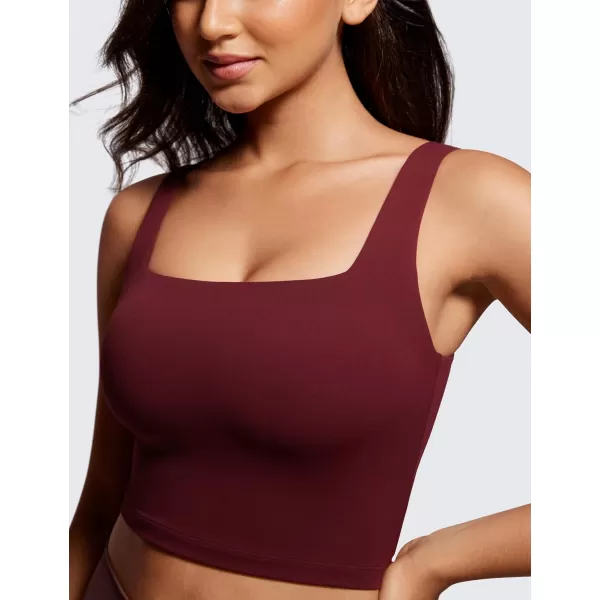 CRZ YOGA Butterluxe Womens Square Neck Longline Sports Bra  Workout Crop Tank Tops Padded with Built in Shelf Yoga BraRed Merlot