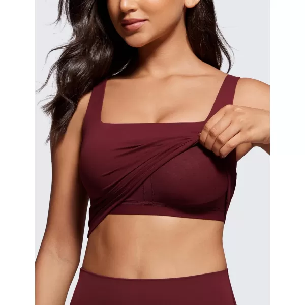 CRZ YOGA Butterluxe Womens Square Neck Longline Sports Bra  Workout Crop Tank Tops Padded with Built in Shelf Yoga BraRed Merlot