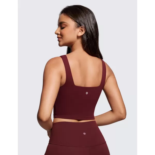 CRZ YOGA Butterluxe Womens Square Neck Longline Sports Bra  Workout Crop Tank Tops Padded with Built in Shelf Yoga BraRed Merlot