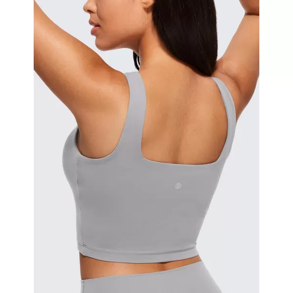 CRZ YOGA Butterluxe Womens Square Neck Longline Sports Bra  Workout Crop Tank Tops Padded with Built in Shelf Yoga BraRhino Grey