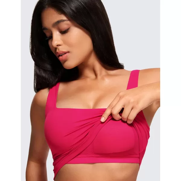 CRZ YOGA Butterluxe Womens Square Neck Longline Sports Bra  Workout Crop Tank Tops Padded with Built in Shelf Yoga BraViva Magenta