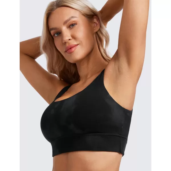 CRZ YOGA Butterluxe Womens U Back Sports Bra  Scoop Neck Padded Low Impact Yoga Bra Workout Crop Top with Built in BraBlack Tie Dye Flowers