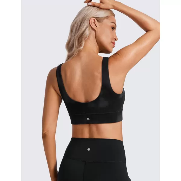 CRZ YOGA Butterluxe Womens U Back Sports Bra  Scoop Neck Padded Low Impact Yoga Bra Workout Crop Top with Built in BraBlack Tie Dye Flowers