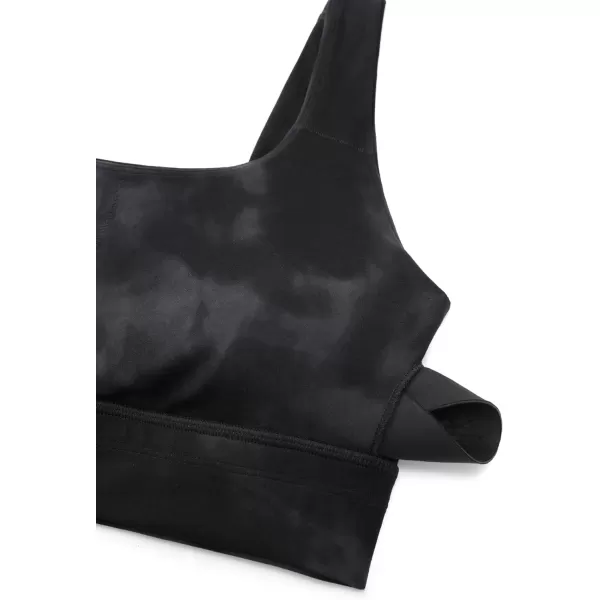 CRZ YOGA Butterluxe Womens U Back Sports Bra  Scoop Neck Padded Low Impact Yoga Bra Workout Crop Top with Built in BraBlack Tie Dye Flowers
