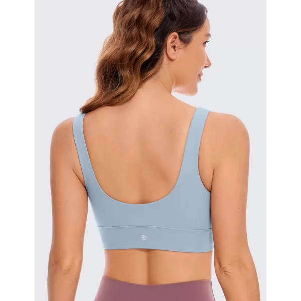 CRZ YOGA Butterluxe Womens U Back Sports Bra  Scoop Neck Padded Low Impact Yoga Bra Workout Crop Top with Built in BraCambric Blue