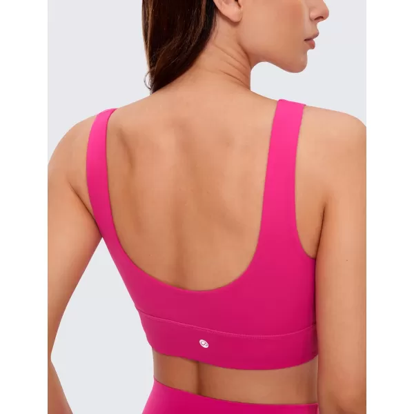 CRZ YOGA Butterluxe Womens U Back Sports Bra  Scoop Neck Padded Low Impact Yoga Bra Workout Crop Top with Built in BraGranita Pink