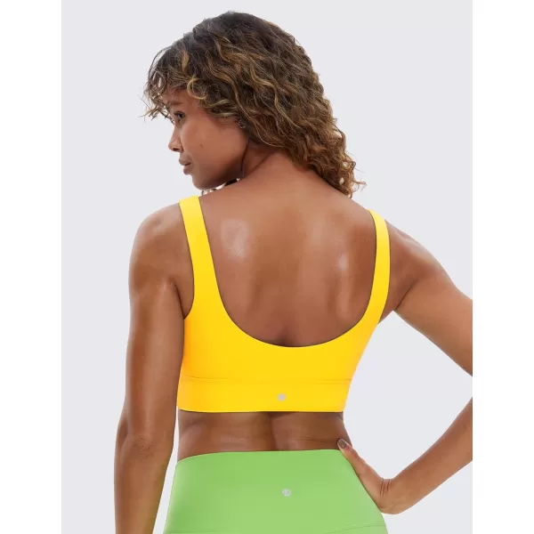 CRZ YOGA Butterluxe Womens U Back Sports Bra  Scoop Neck Padded Low Impact Yoga Bra Workout Crop Top with Built in BraHigh Visibility Yellow