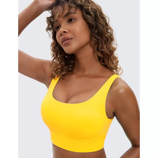 CRZ YOGA Butterluxe Womens U Back Sports Bra  Scoop Neck Padded Low Impact Yoga Bra Workout Crop Top with Built in BraHigh Visibility Yellow