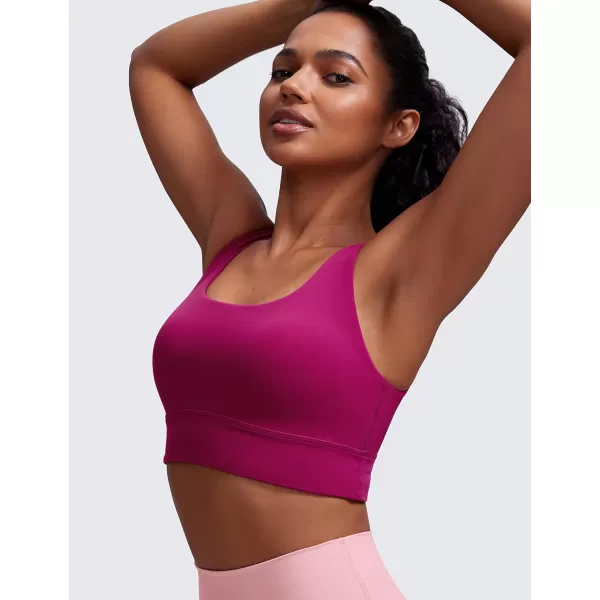 CRZ YOGA Butterluxe Womens U Back Sports Bra  Scoop Neck Padded Low Impact Yoga Bra Workout Crop Top with Built in BraMagenta Purple