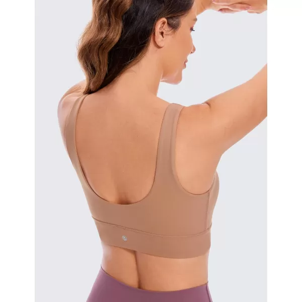 CRZ YOGA Butterluxe Womens U Back Sports Bra  Scoop Neck Padded Low Impact Yoga Bra Workout Crop Top with Built in BraMocha Mousse