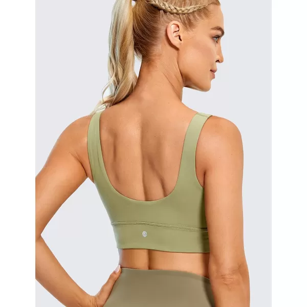 CRZ YOGA Butterluxe Womens U Back Sports Bra  Scoop Neck Padded Low Impact Yoga Bra Workout Crop Top with Built in BraMoss Green