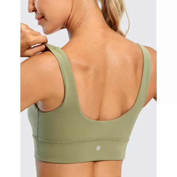 CRZ YOGA Butterluxe Womens U Back Sports Bra  Scoop Neck Padded Low Impact Yoga Bra Workout Crop Top with Built in BraMoss Green