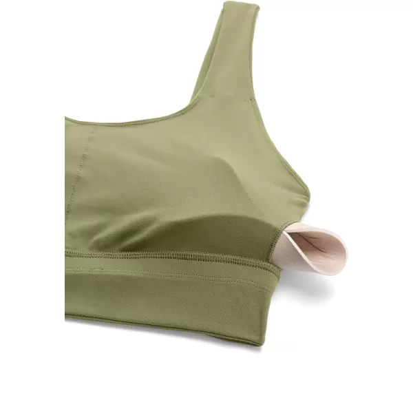 CRZ YOGA Butterluxe Womens U Back Sports Bra  Scoop Neck Padded Low Impact Yoga Bra Workout Crop Top with Built in BraMoss Green