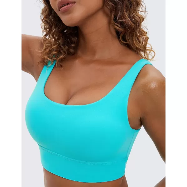 CRZ YOGA Butterluxe Womens U Back Sports Bra  Scoop Neck Padded Low Impact Yoga Bra Workout Crop Top with Built in BraNeonspectral Blue