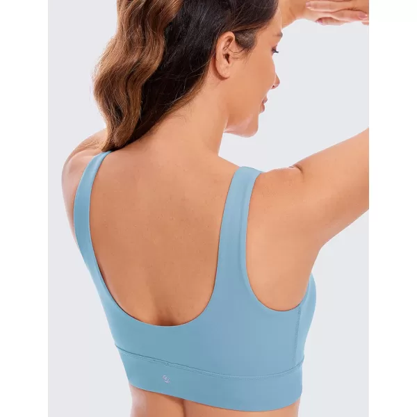 CRZ YOGA Butterluxe Womens U Back Sports Bra  Scoop Neck Padded Low Impact Yoga Bra Workout Crop Top with Built in BraPure Blue