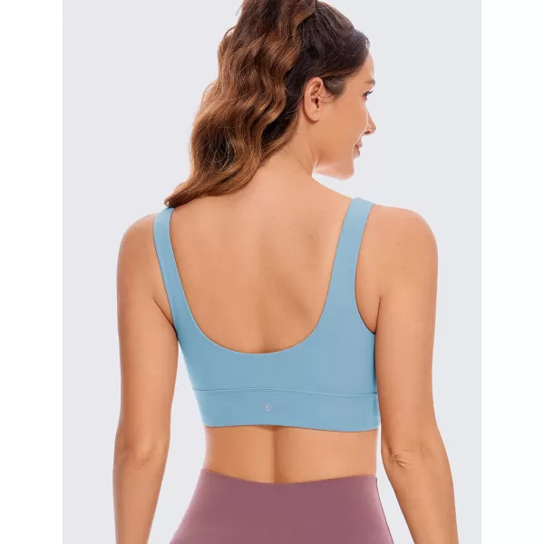 CRZ YOGA Butterluxe Womens U Back Sports Bra  Scoop Neck Padded Low Impact Yoga Bra Workout Crop Top with Built in BraPure Blue