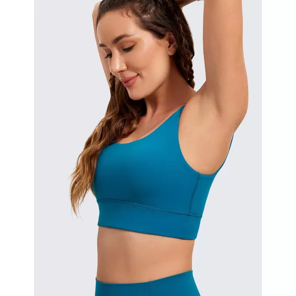 CRZ YOGA Butterluxe Womens U Back Sports Bra  Scoop Neck Padded Low Impact Yoga Bra Workout Crop Top with Built in BraSupersonic Blue