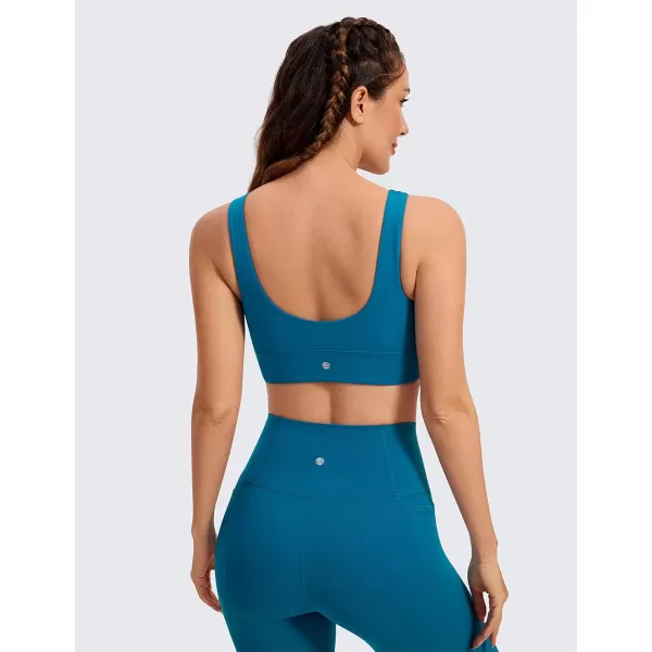 CRZ YOGA Butterluxe Womens U Back Sports Bra  Scoop Neck Padded Low Impact Yoga Bra Workout Crop Top with Built in BraSupersonic Blue