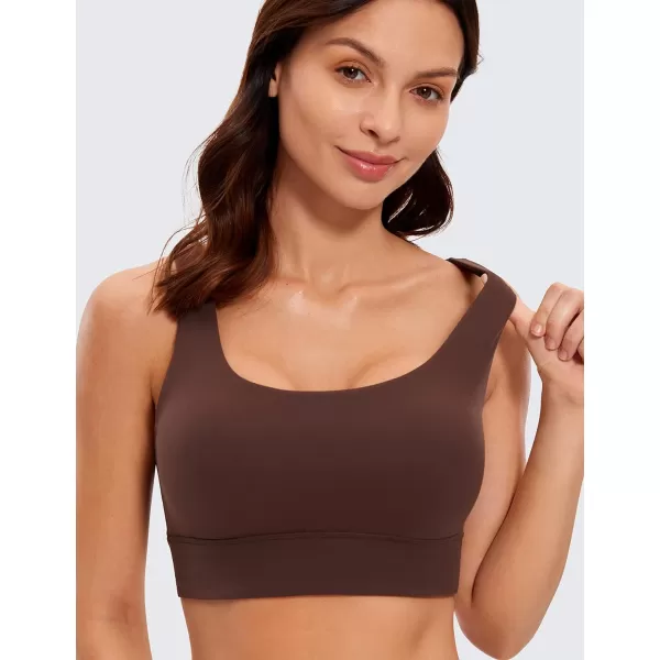 CRZ YOGA Butterluxe Womens U Back Sports Bra  Scoop Neck Padded Low Impact Yoga Bra Workout Crop Top with Built in BraTaupe