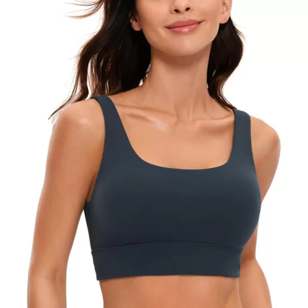 CRZ YOGA Butterluxe Womens U Back Sports Bra  Scoop Neck Padded Low Impact Yoga Bra Workout Crop Top with Built in BraTrue Navy