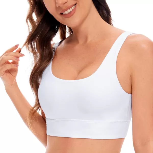 CRZ YOGA Butterluxe Womens U Back Sports Bra  Scoop Neck Padded Low Impact Yoga Bra Workout Crop Top with Built in BraWhite