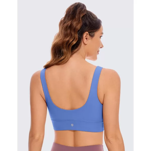 CRZ YOGA Butterluxe Womens U Back Sports Bra  Scoop Neck Padded Low Impact Yoga Bra Workout Crop Top with Built in BraWild Indigo