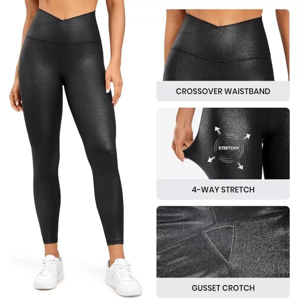 CRZ YOGA Butterluxe Womens V Cross Waist Workout Leggings 265  Crossover High Waist Long Gym Lounge Yoga Pants265 Height 54  57 Faux Leather Black