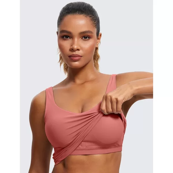 CRZ YOGA Butterluxe Womens V Neck Longline Sports Bra  Padded Workout Crop Tank Top with Built in BraBriar Rose