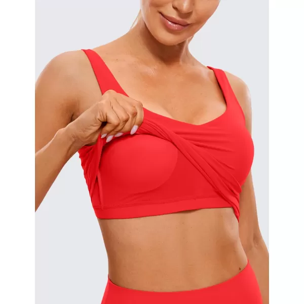 CRZ YOGA Butterluxe Womens V Neck Longline Sports Bra  Padded Workout Crop Tank Top with Built in BraDeep Red