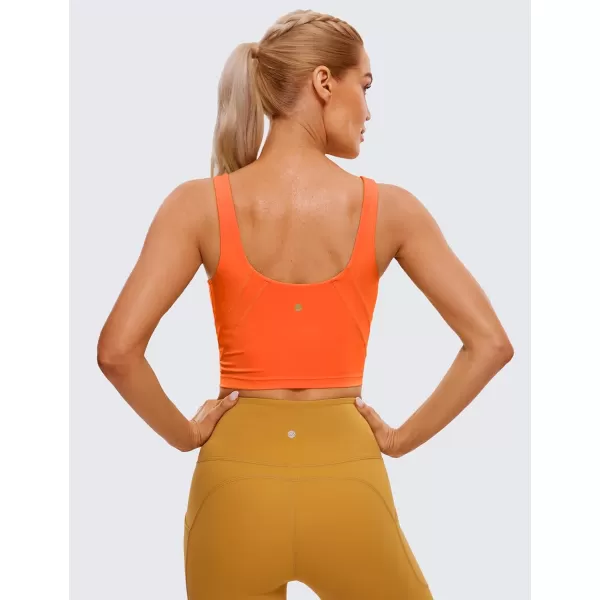 CRZ YOGA Butterluxe Womens V Neck Longline Sports Bra  Padded Workout Crop Tank Top with Built in BraNeon Orange