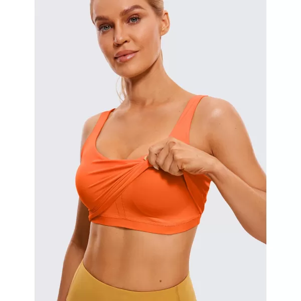 CRZ YOGA Butterluxe Womens V Neck Longline Sports Bra  Padded Workout Crop Tank Top with Built in BraNeon Orange