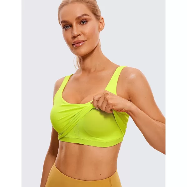 CRZ YOGA Butterluxe Womens V Neck Longline Sports Bra  Padded Workout Crop Tank Top with Built in BraNeon Yellow