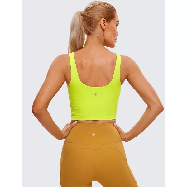 CRZ YOGA Butterluxe Womens V Neck Longline Sports Bra  Padded Workout Crop Tank Top with Built in BraNeon Yellow